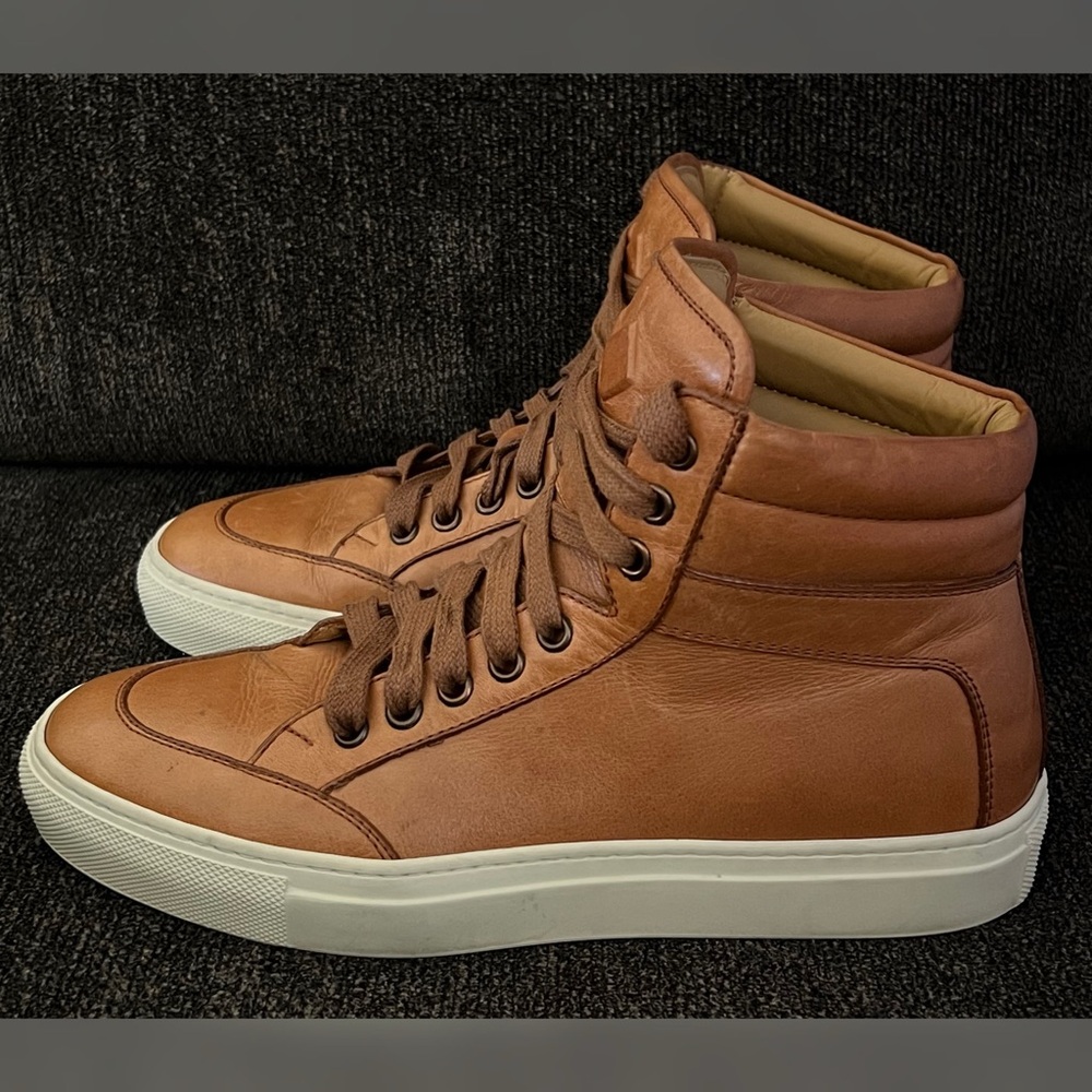 Koio Men’s Made In Italy Primo Hi Top Castagna Leather Sneakers Size-5
